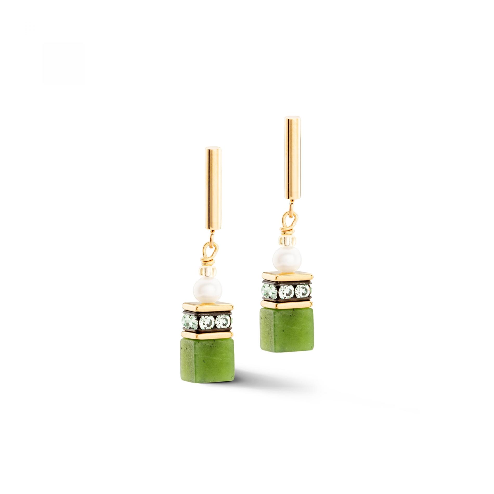 Boucles d'oreilles GeoCUBE® Fusion Precious Pearl Mix or-vert
