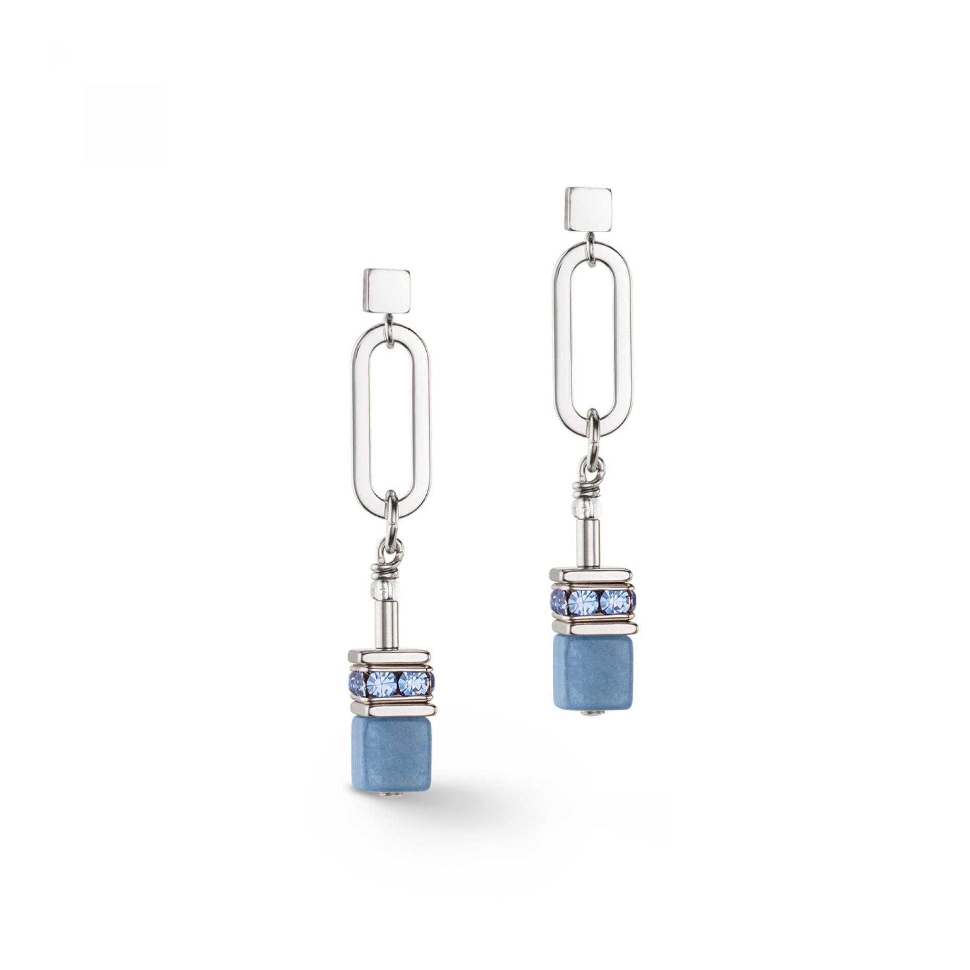 Boucles d'oreilles GeoCUBE® Fusion Chain argent bleu