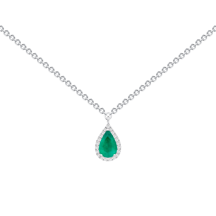 Collier Poire Emeraude Entourage Diamants