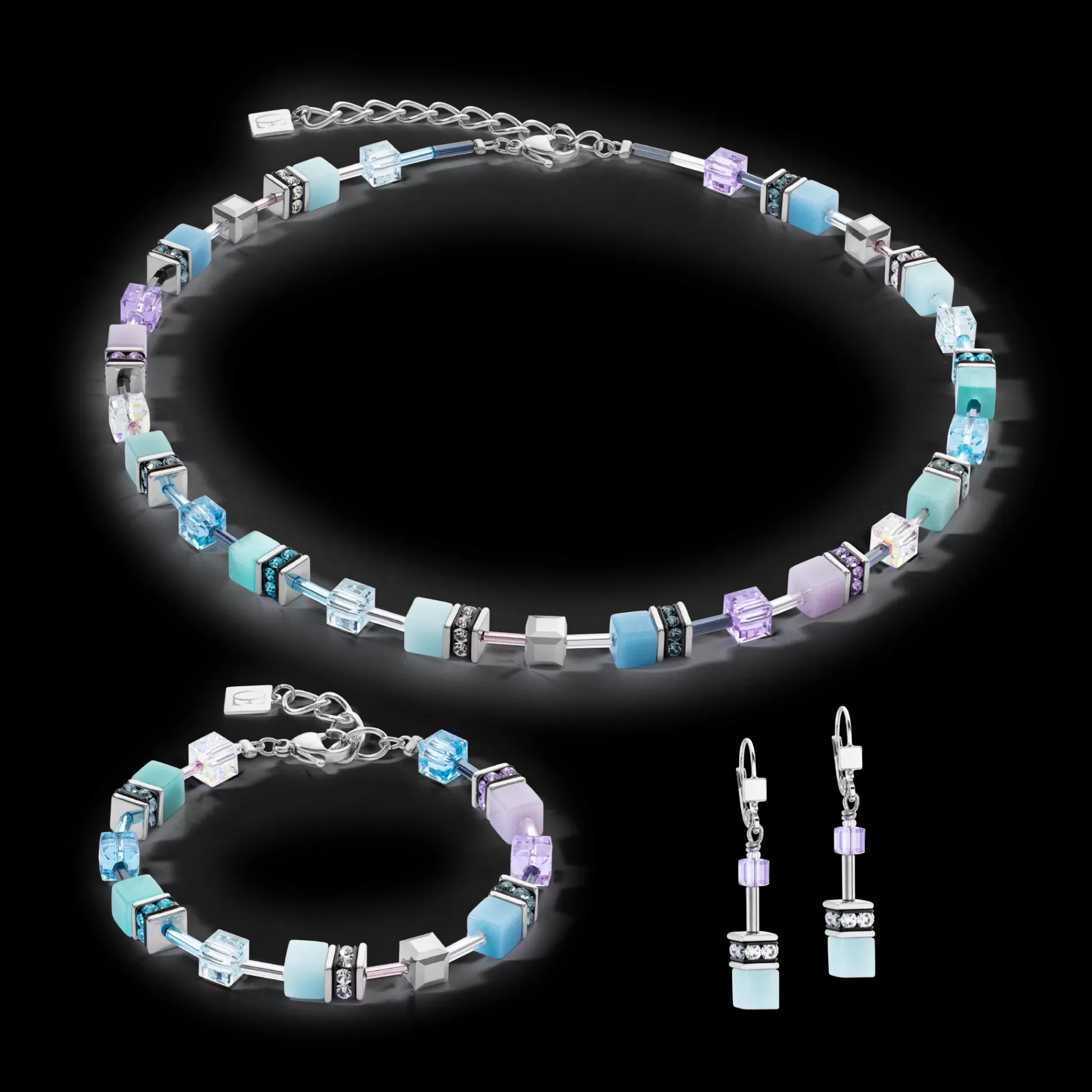 Boucles d’oreilles GeoCUBE® Iconic aqua-lilas