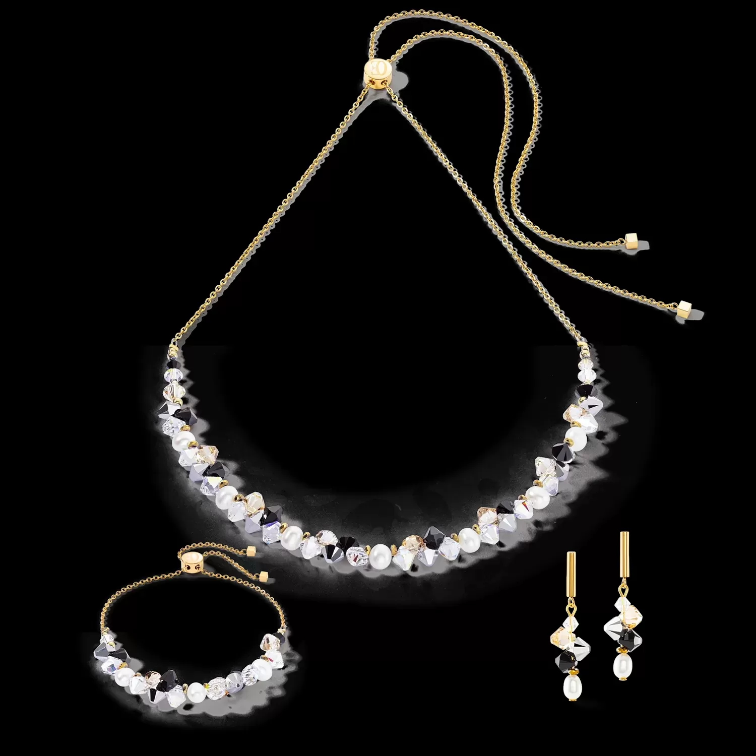 Collier Dancing Crystals & Pearls noir argent