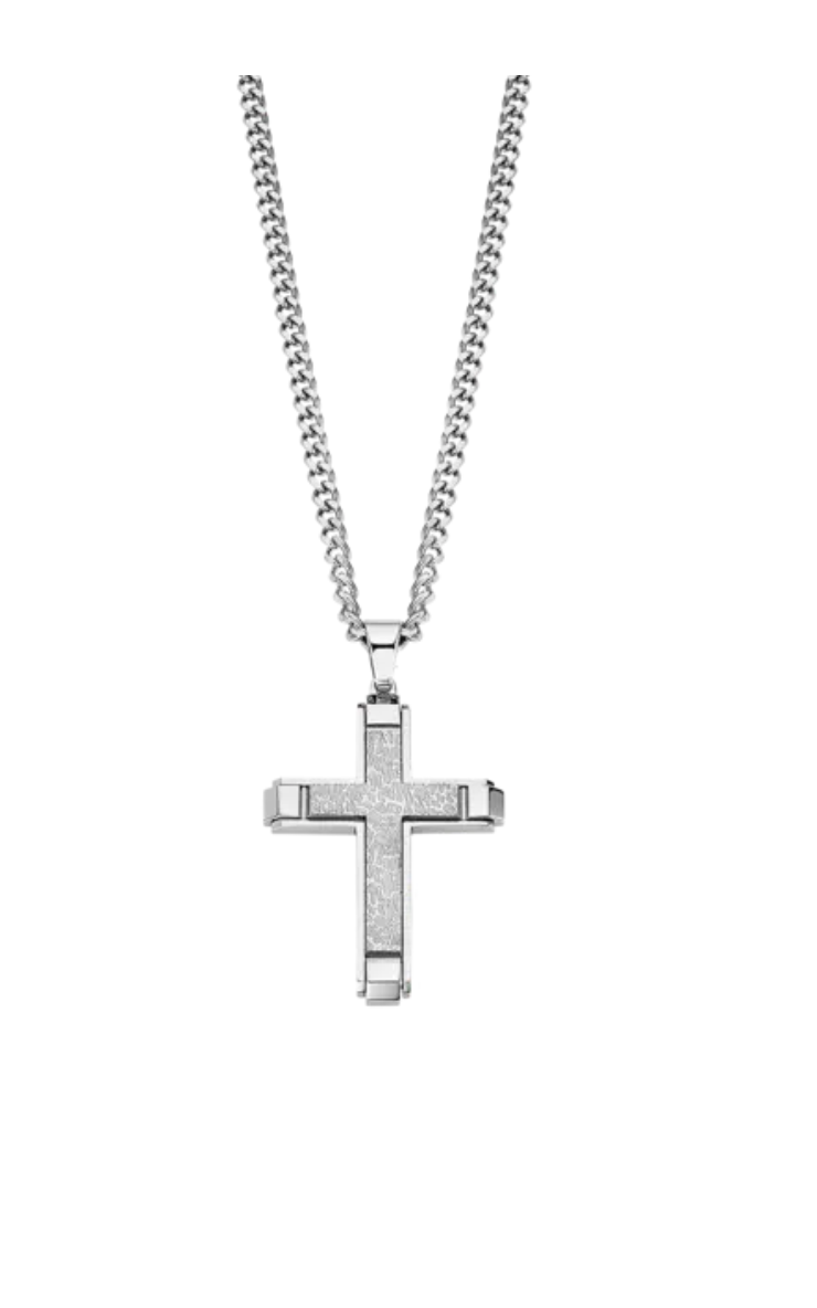 COLLIER CROIX LOTUS ACIER HOMME