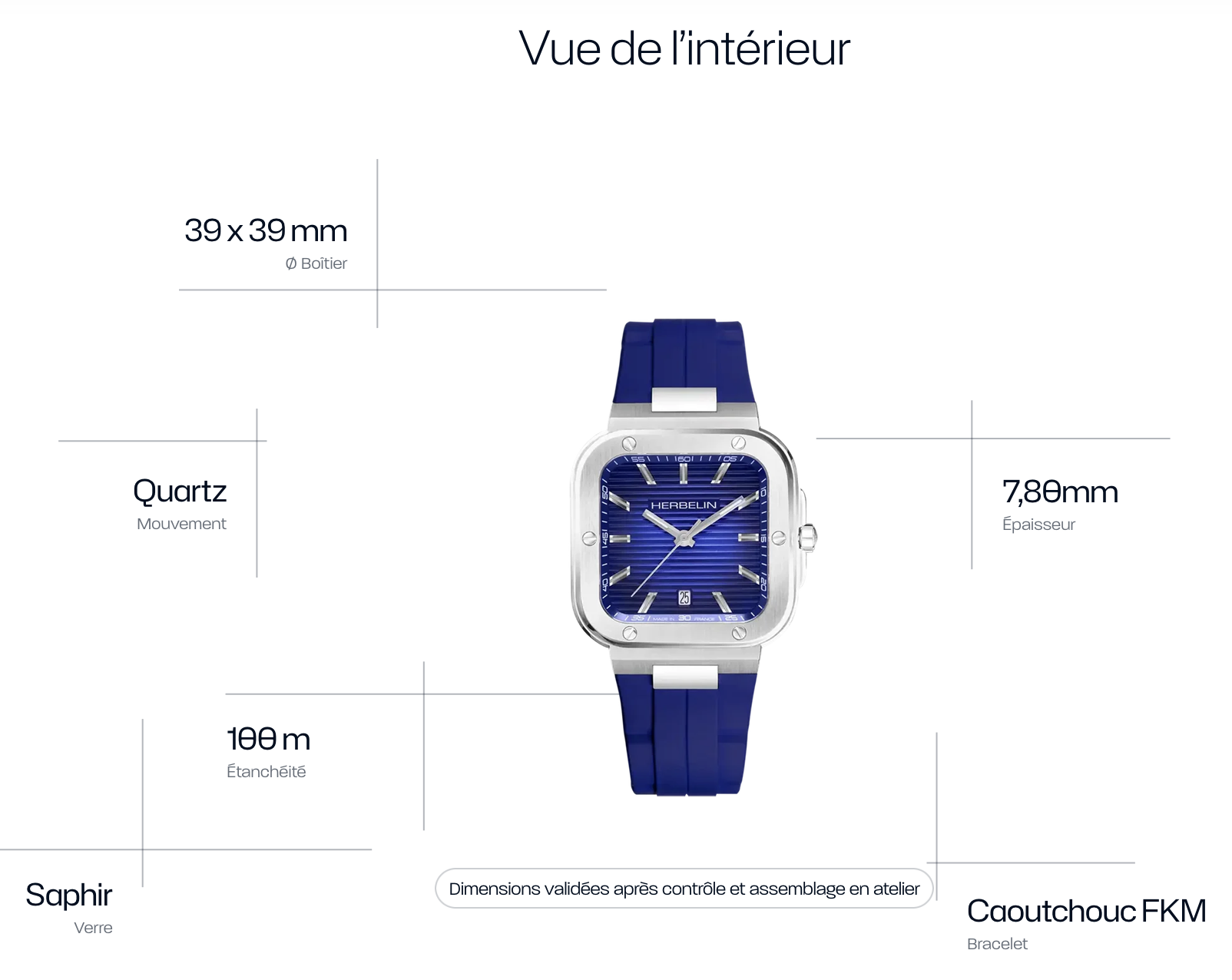 CAP CAMARAT SQUARE - QUARTZ - BLEU & FKM BLEU