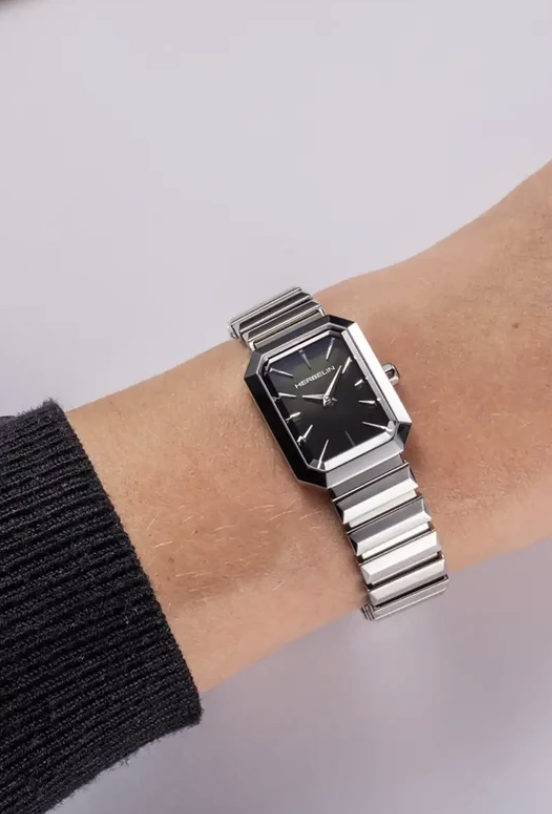OCTOGÔNE - QUARTZ - NACRE NOIRE & ACIER