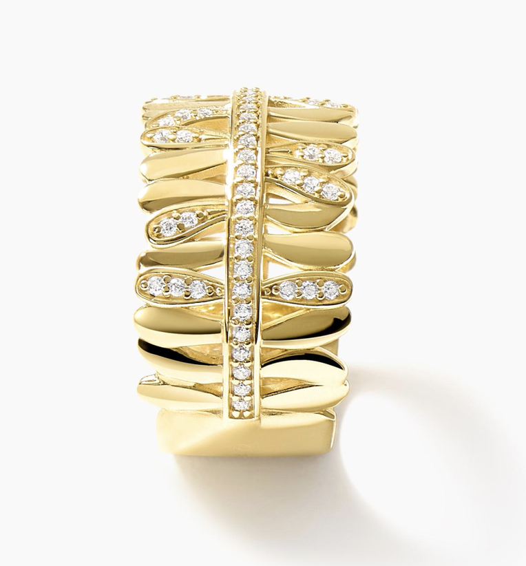 Bague Les Fougères Pavée dorée